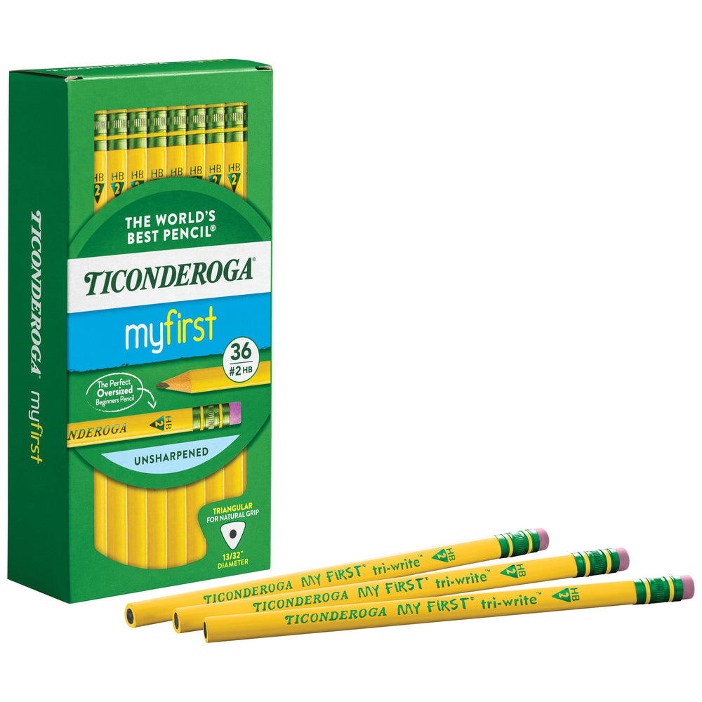 Ticonderoga pencils laid out in classroom supply setting for durability