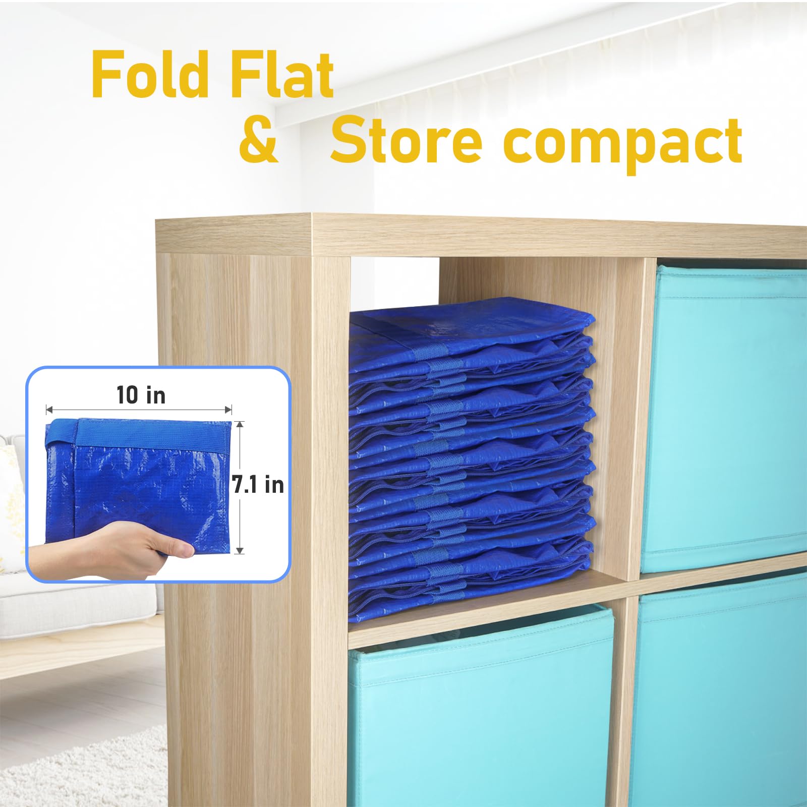 TICONN in closet on shelf organizing linens and saving space