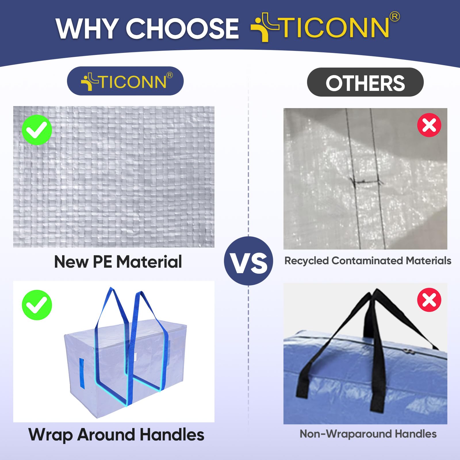 TICONN open-top loaded bag illustrating easy loading and access