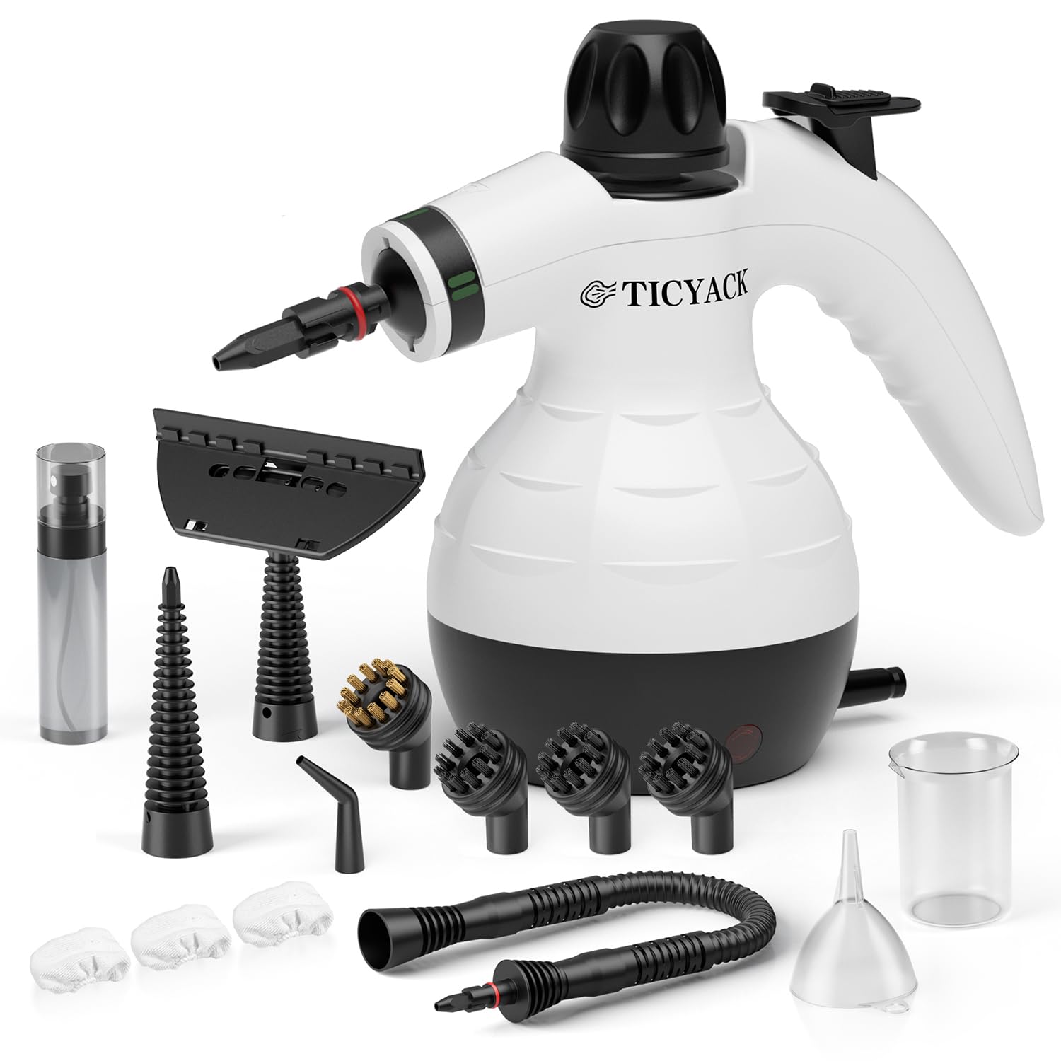 TICYACK front view showing compact white body and ergonomic handle benefit: easy grip