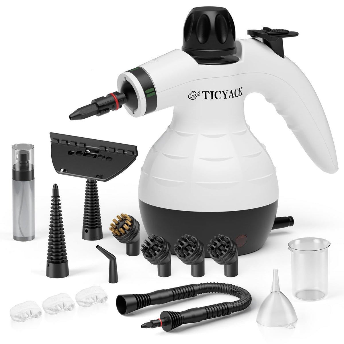 TICYACK front view showing compact white body and ergonomic handle benefit: easy grip