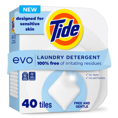 Tide evo front box showing count and gentle formula benefit