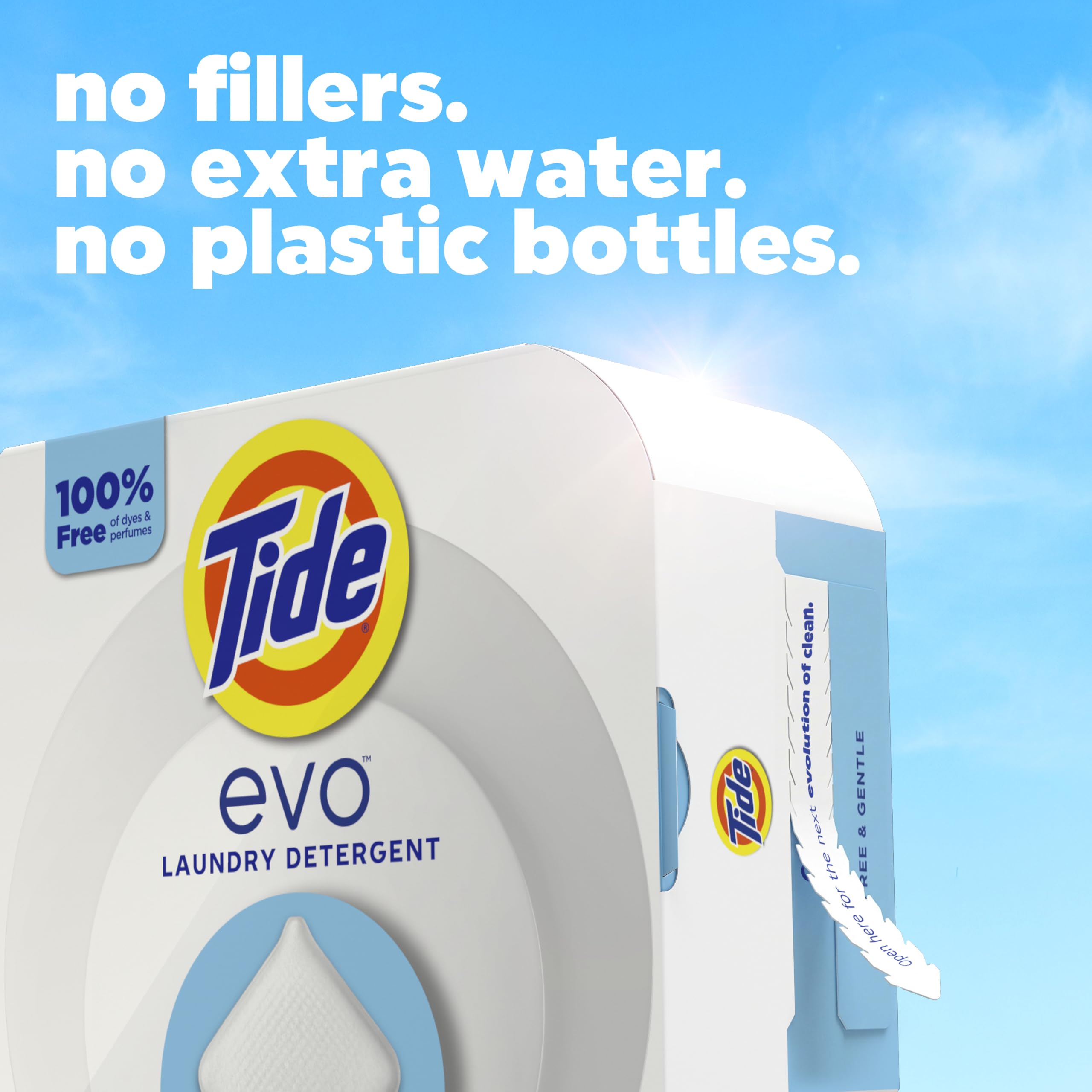 Tide evo tile in hand to show compact size and travel ease