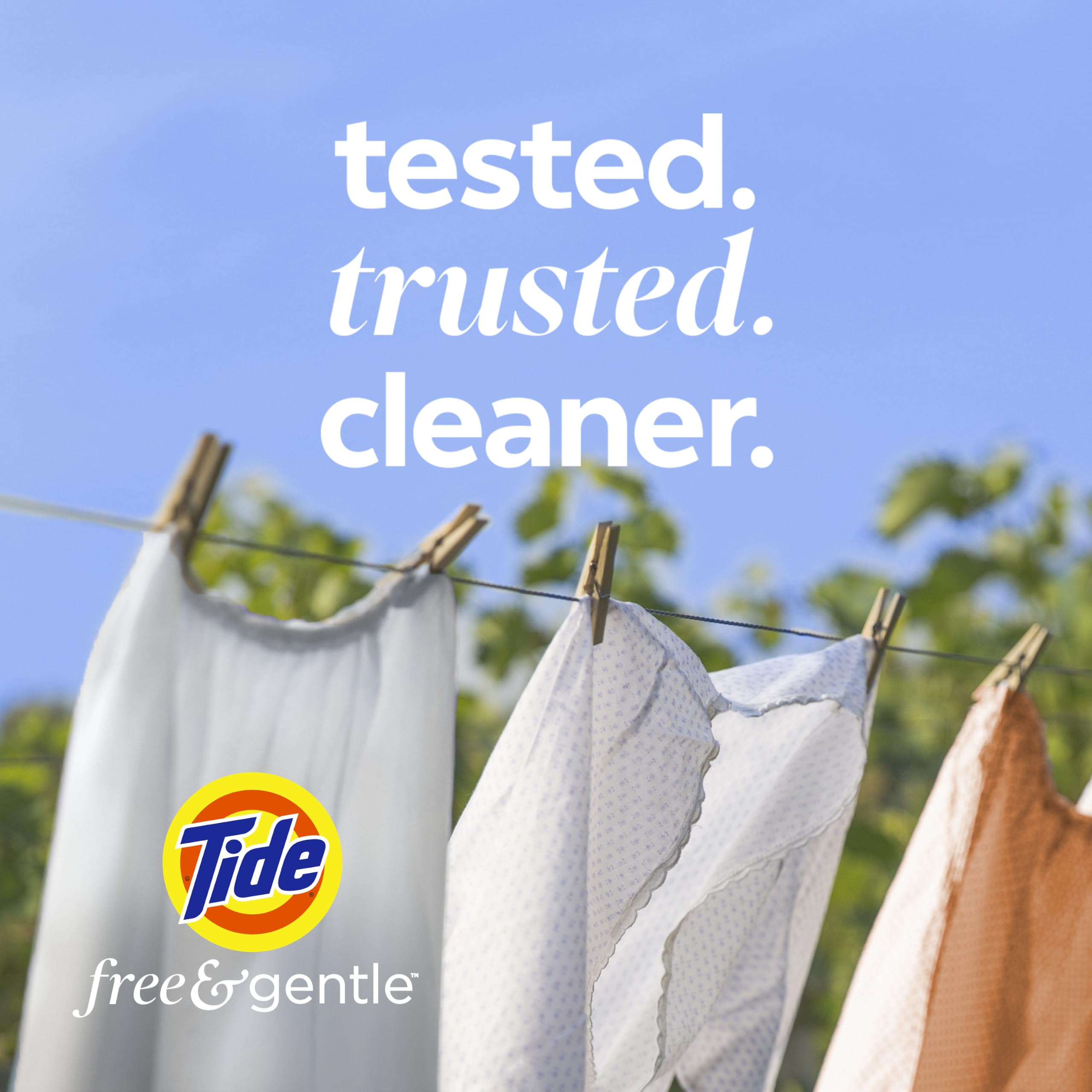 Fresh baby clothes washed with Tide Free & Gentle illustrating gentle results