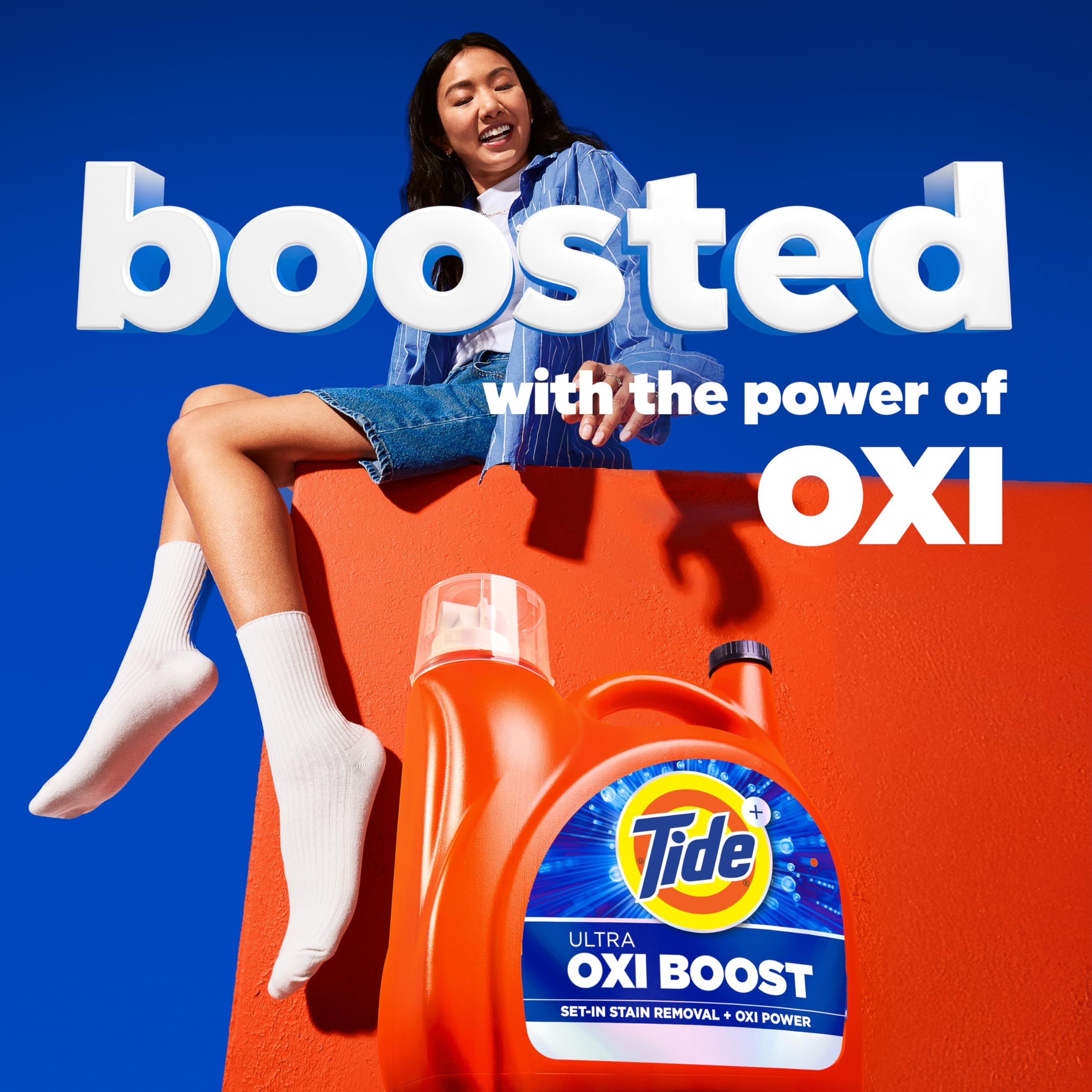 Tide bottle next to household items to show 148 fl oz size