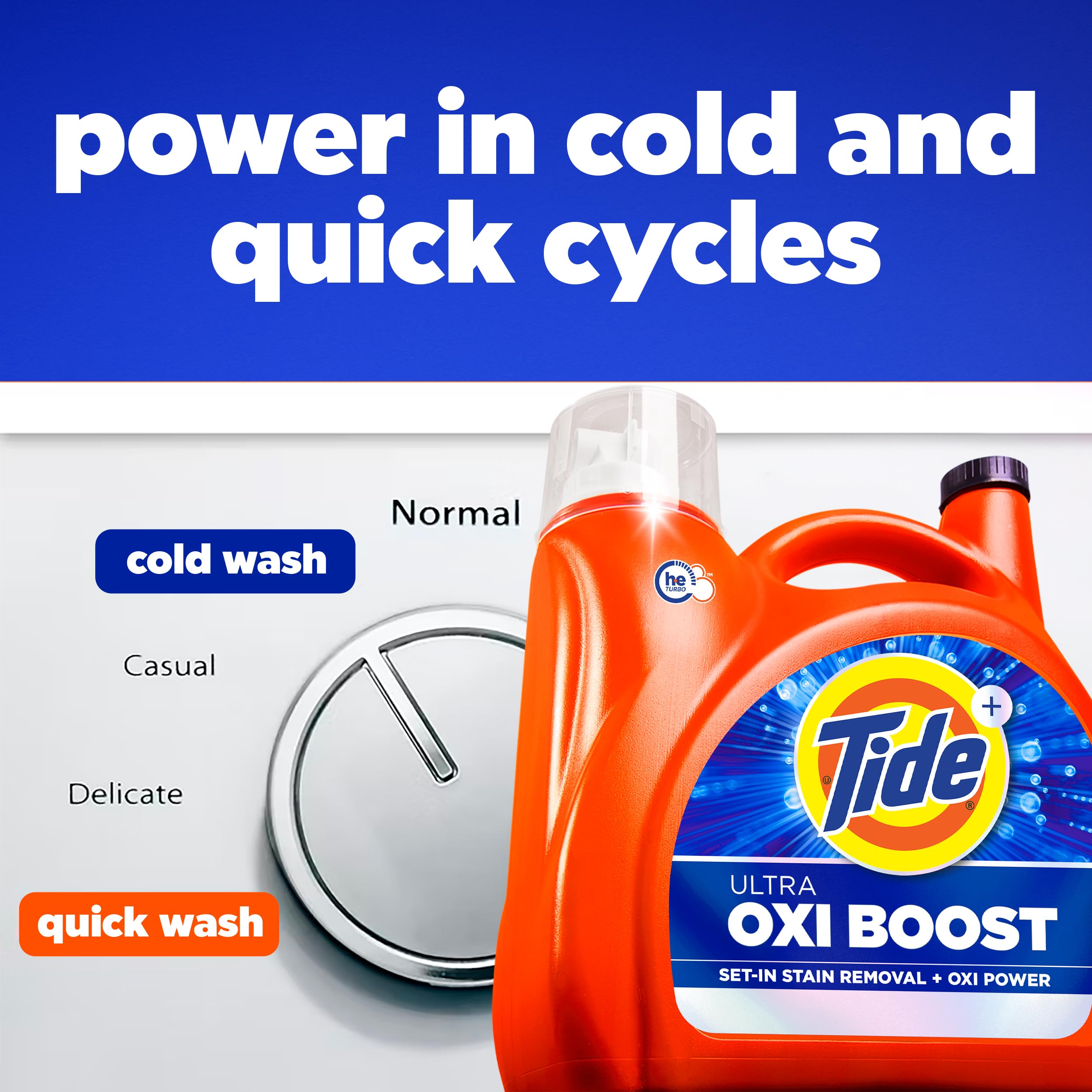 Tide bottle beside washer in laundry room showing real use benefit