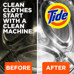 Tide washing machine cleaner close up of white powder texture demonstrating fast‑dissolving action and effective cleaning