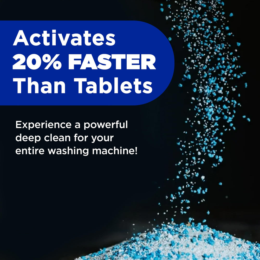 Tide washing machine cleaner in top‑loader mid‑cycle revealing dispersion around agitator and deep cleaning reach