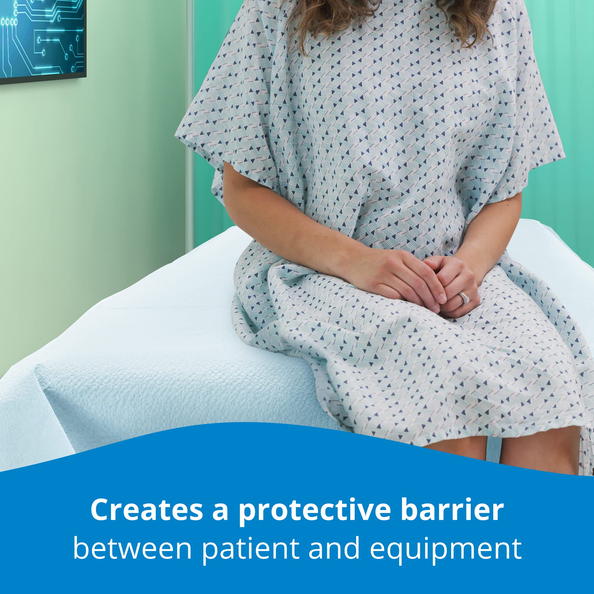 TIDI sheet laid on a stretcher in a clinic demonstrating hygienic surface protection