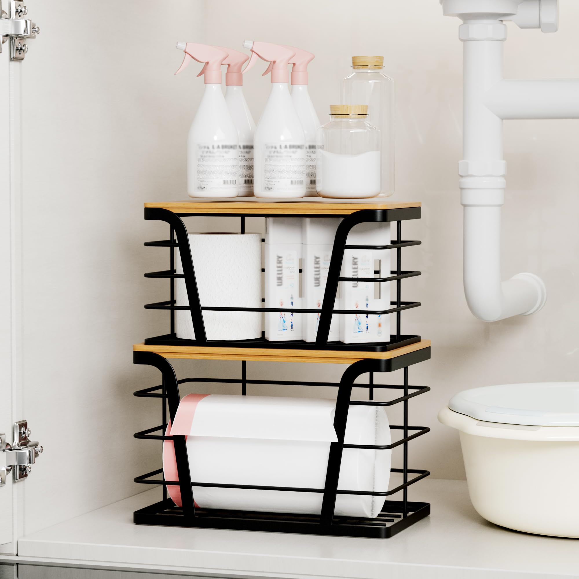 TIDIIABODE mounted under sink with cleaning supplies showcasing easy-install benefit