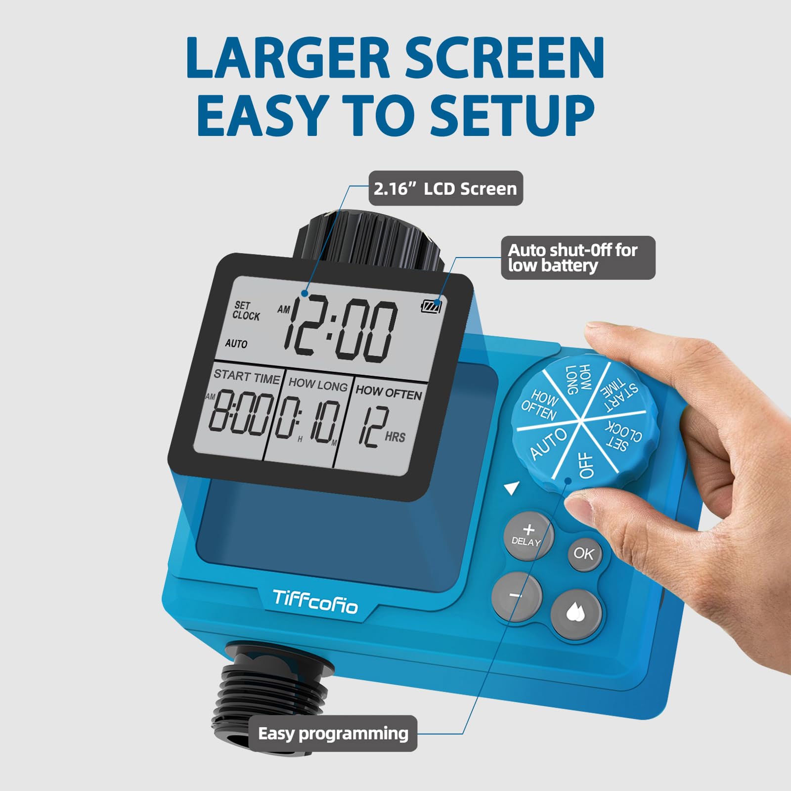 Tiffcofio closeup of dial and display for precise programming convenience