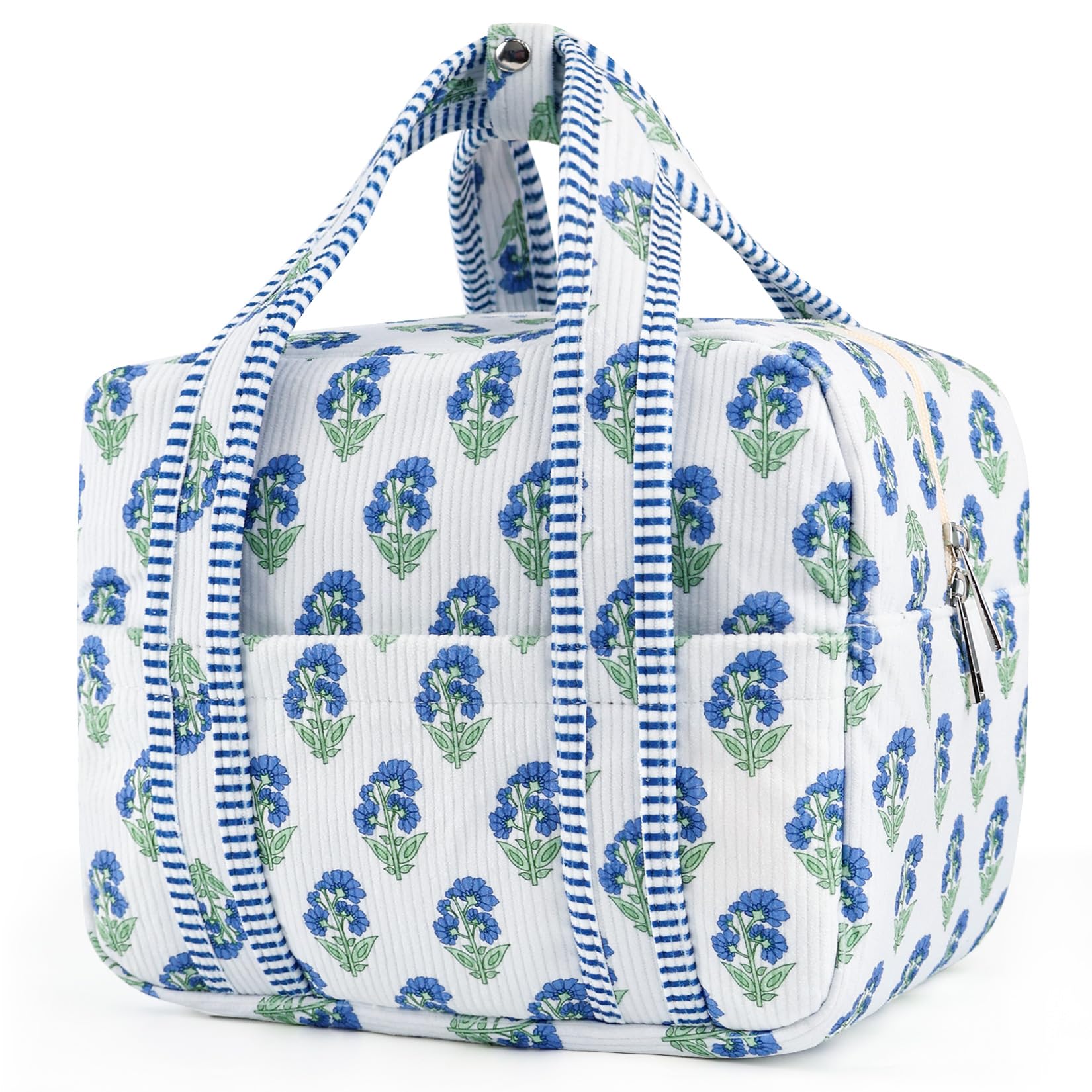 TIFFYONEK front view of floral corduroy lunch bag showing stylish design and practicality