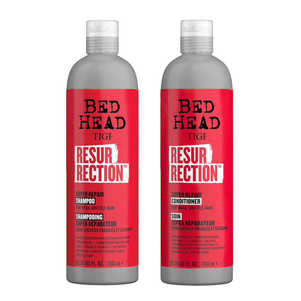 TIGI Bed Head Resurrection front packaging showing dual bottles and large size benefit