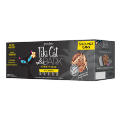 TIKI PETS front packaging showing variety pack and high-protein benefits