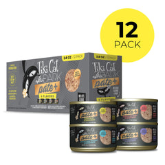 TIKI PETS open can showing pâté+ texture and moist consistency boosting palatability