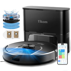 Tikom front view with self-emptying base showing hands-free convenience