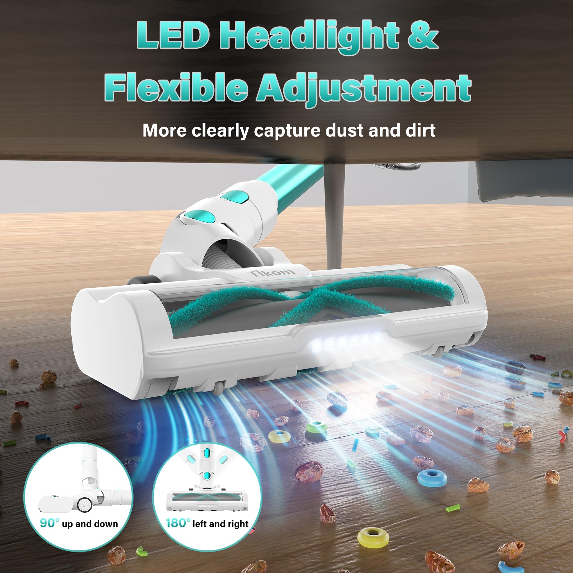 Tikom V500 LED headlights illuminating a dark corner to reveal hidden debris