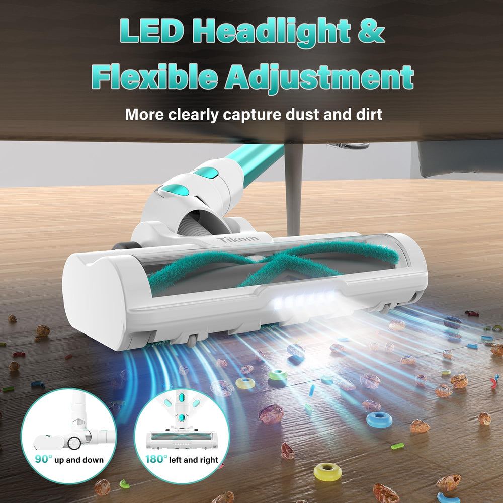 Tikom V500 LED headlights illuminating a dark corner to reveal hidden debris