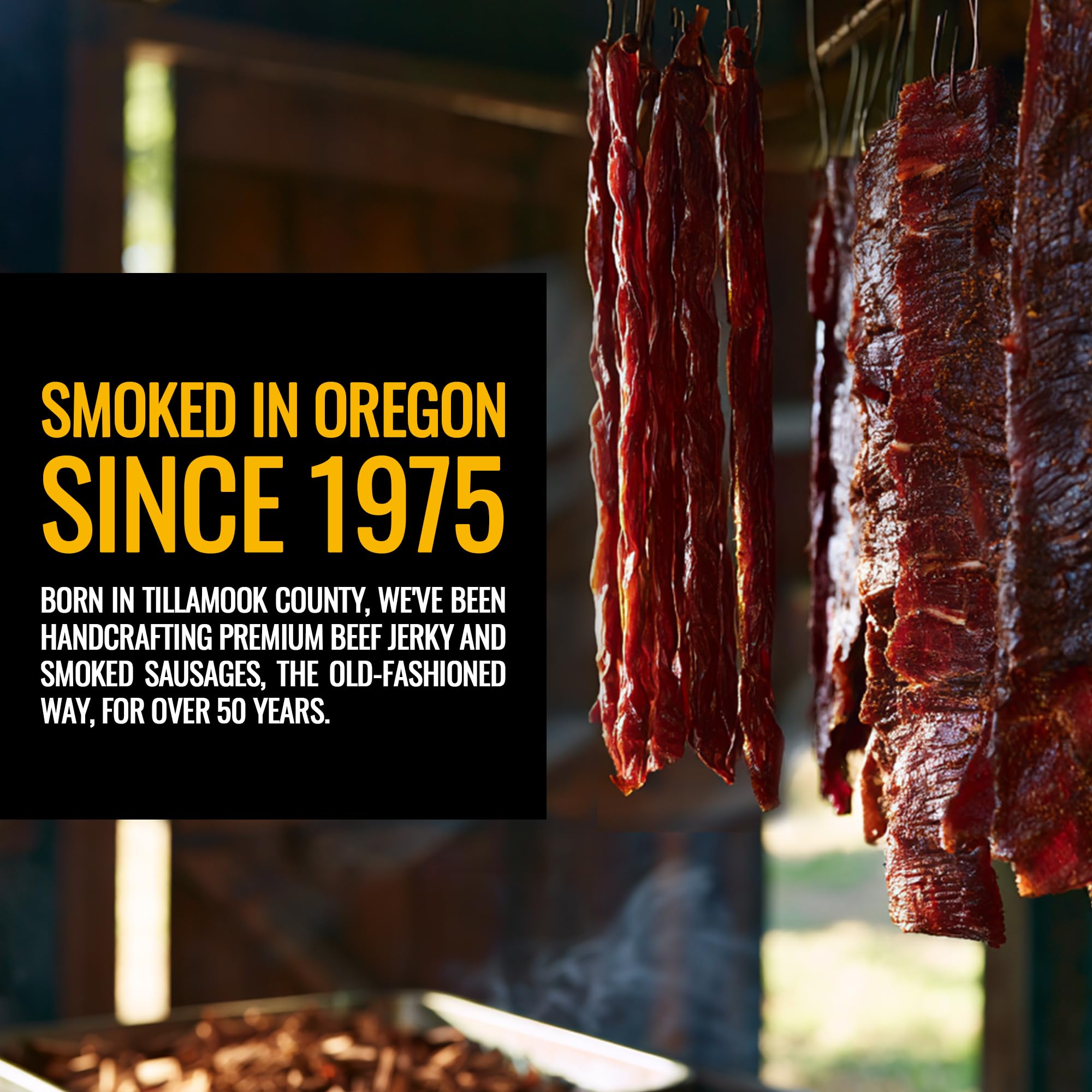Tillamook Country Smoker pack of two displayed on tabletop for size comparison