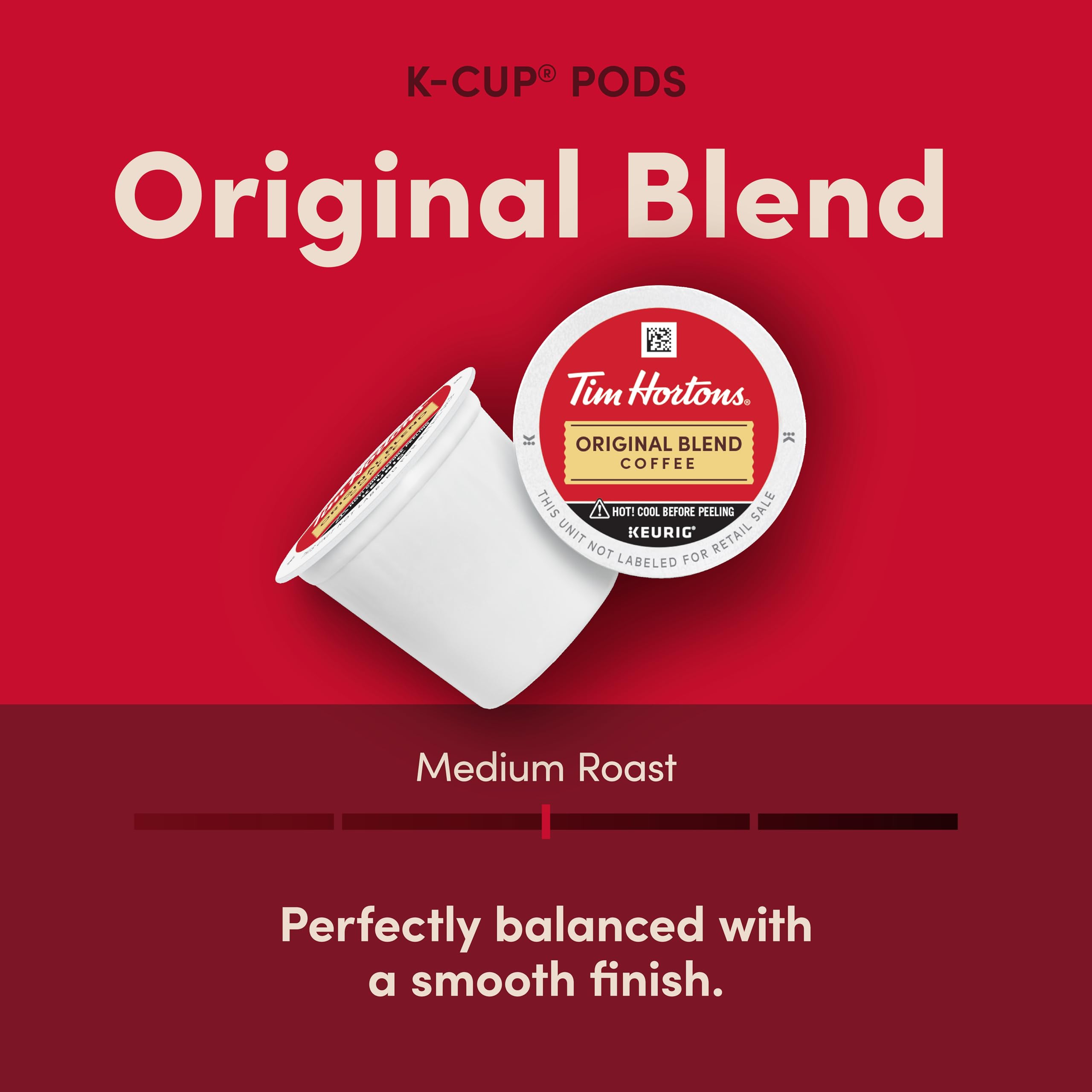Tim Hortons K-Cup close-up pod top showing easy compatibility benefit