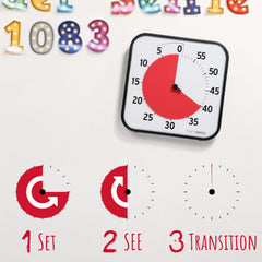 TIME TIMER magnetic back attached to whiteboard for flexible classroom placement