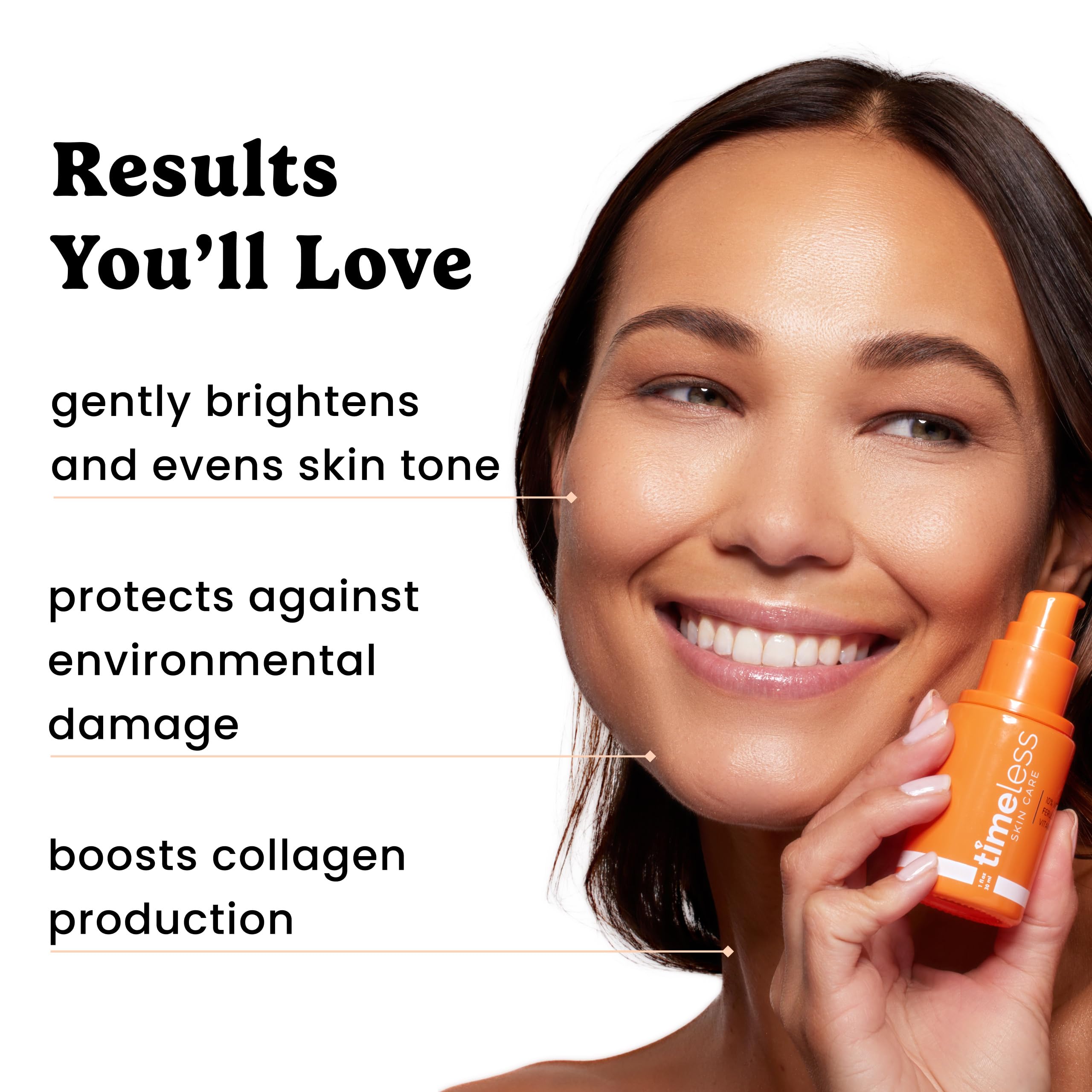 Timeless Skin Care bottle in hand for size and scale to convey quantity benefit