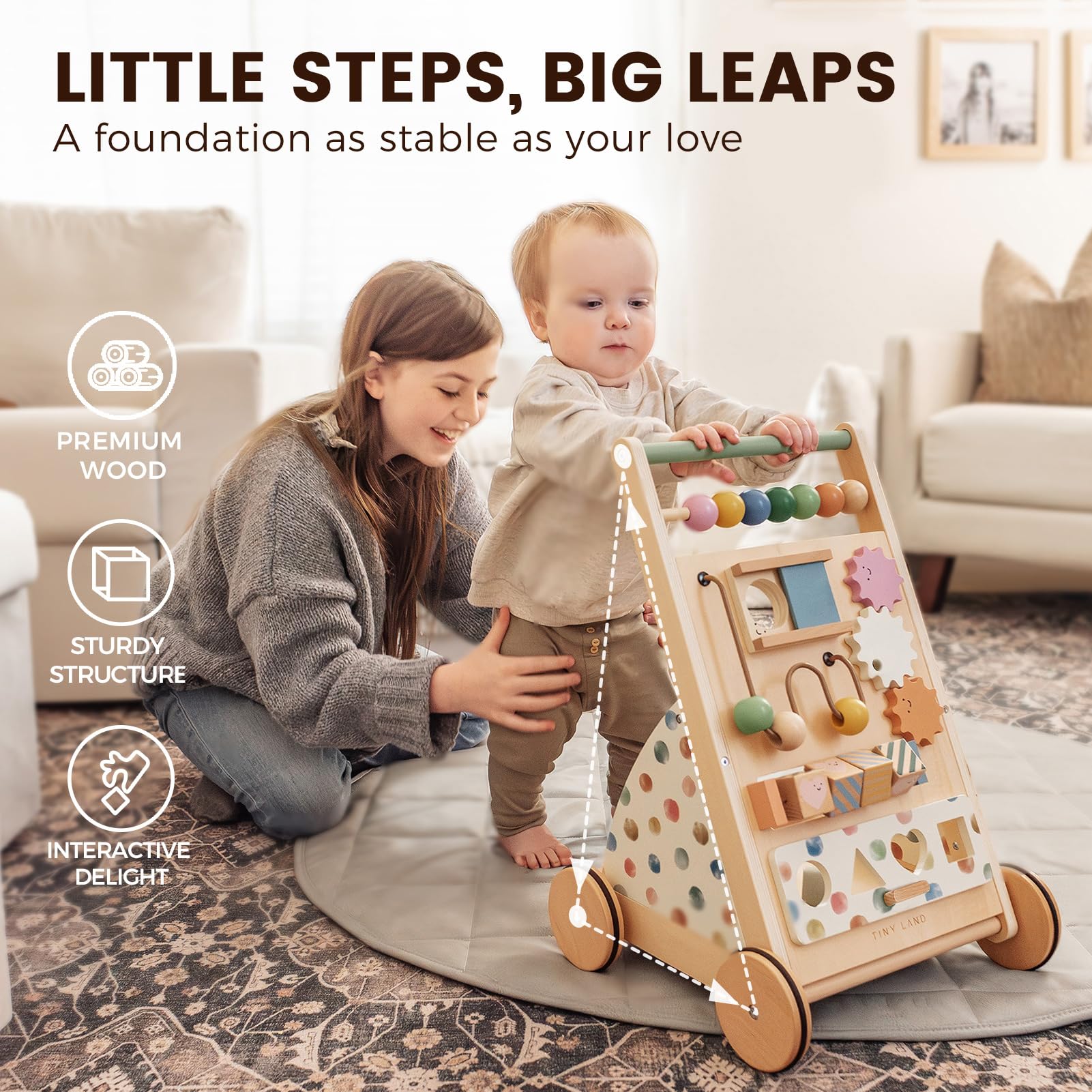 Tiny Land activity center close-up with gears and tactile toys for learning