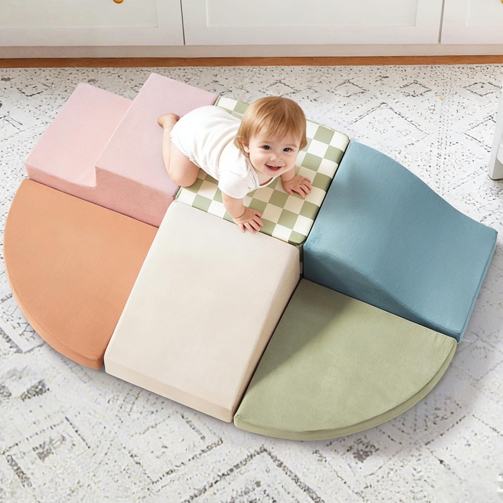 Tiny Land front view of six-piece set showing shapes and colors, encourages safe play
