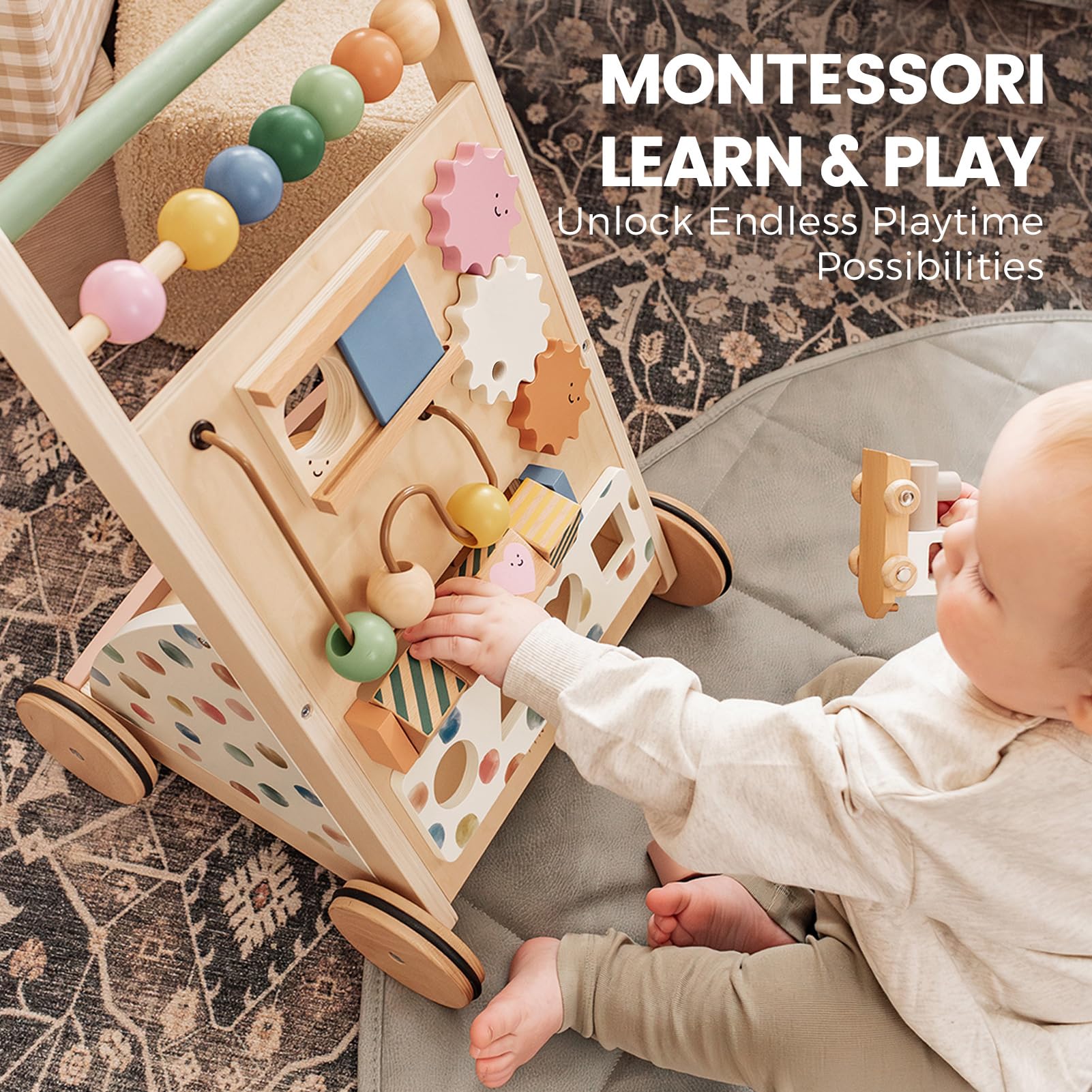 Tiny Land walker in living room setting demonstrating decor-friendly look