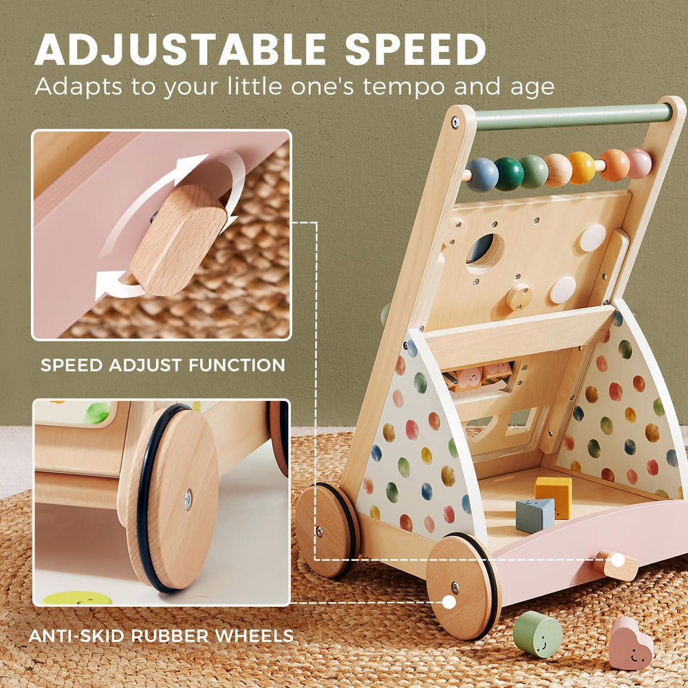 Tiny Land wheel and base detail showing rubber wheels that protect floors