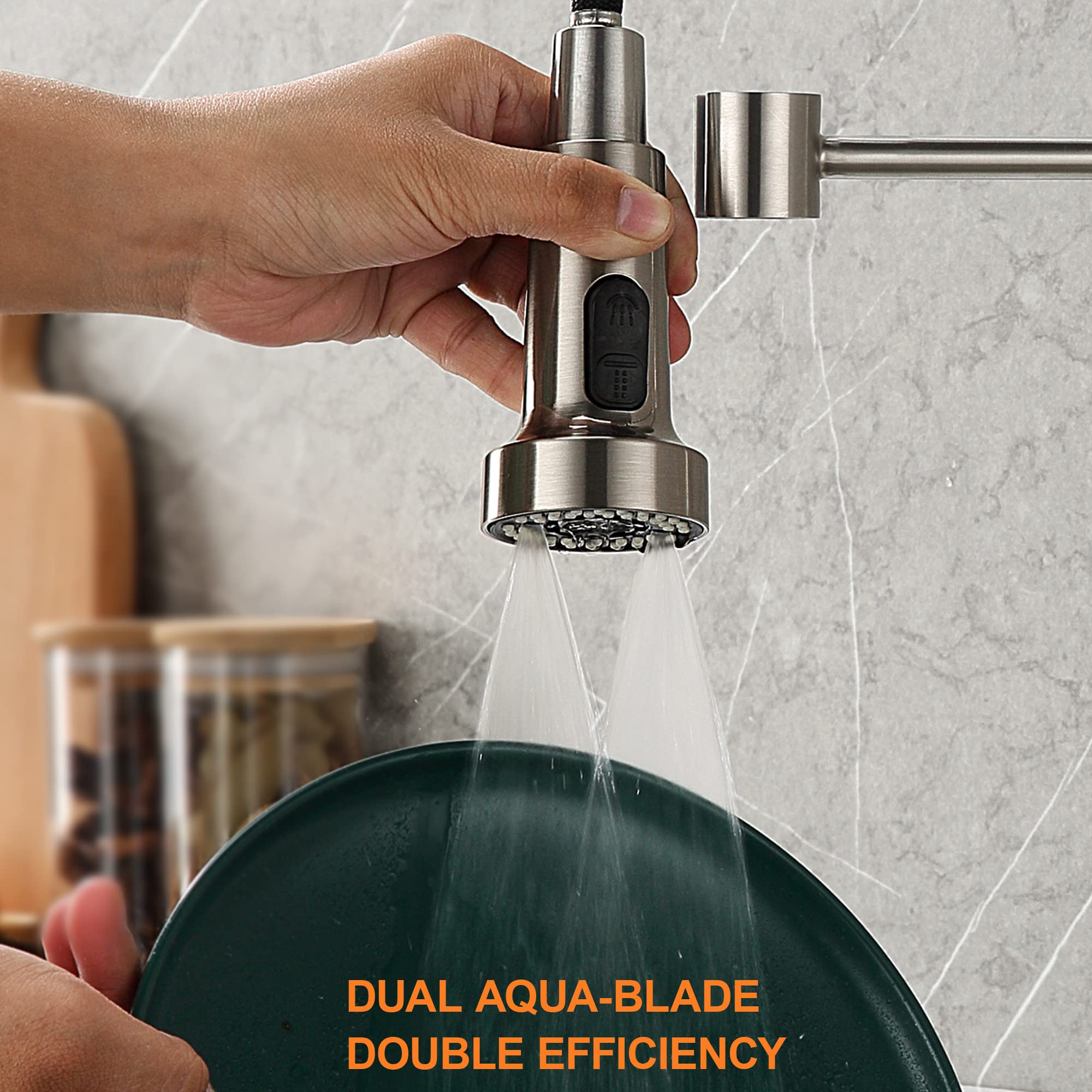 TIORIY mounted on kitchen faucet showing correct scale and easy install