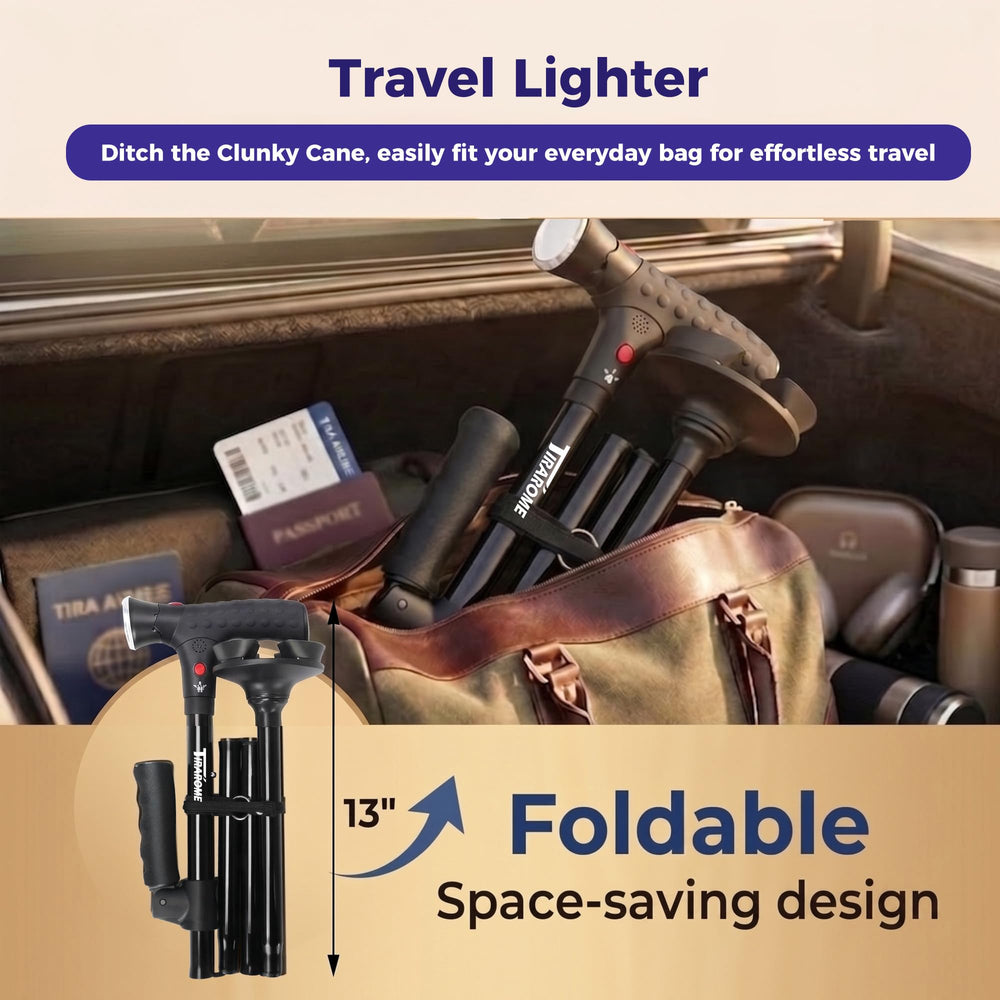 TIRAROME secondary foldable handle providing leverage to stand safely