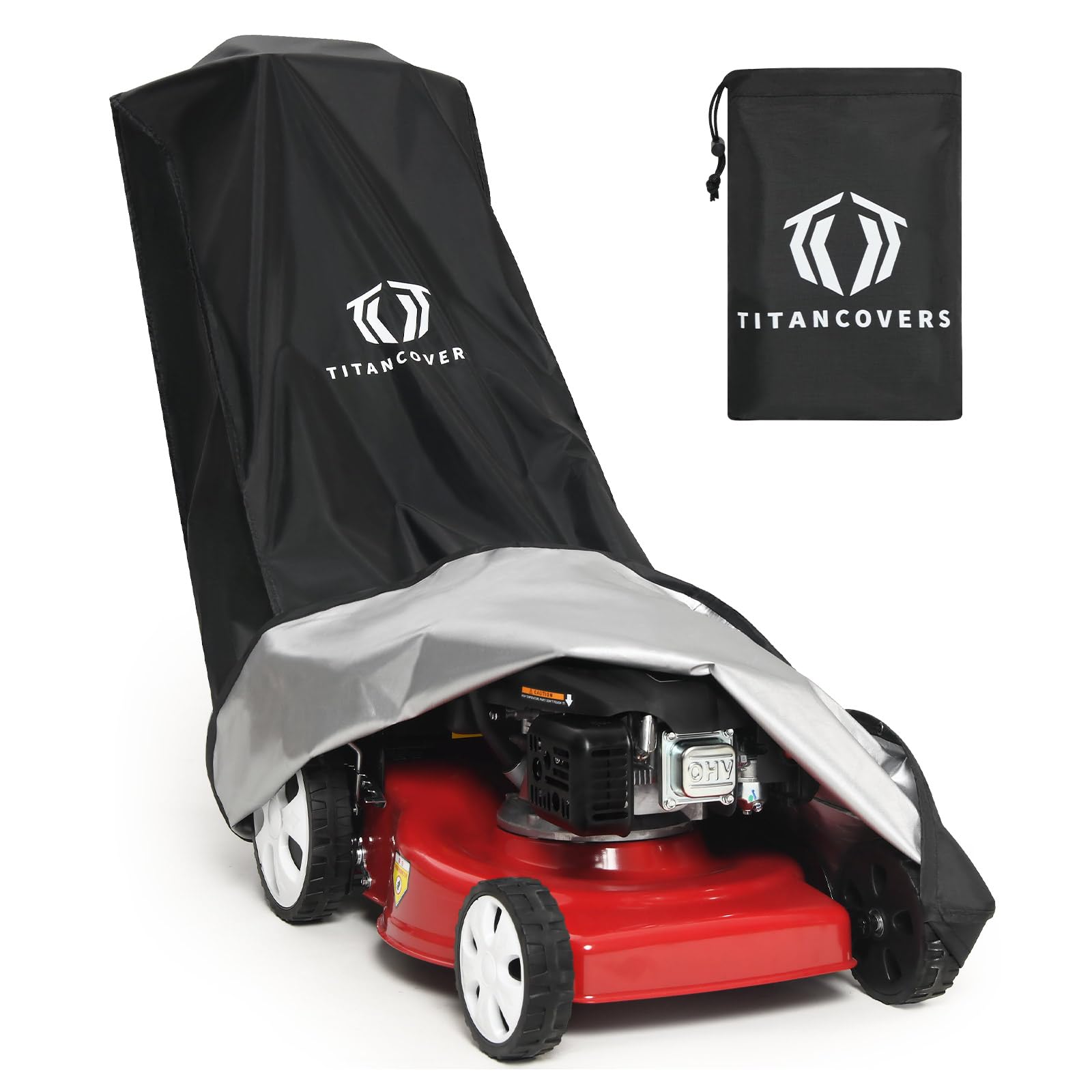TITANCOVERS front view covering a push mower for full weather protection