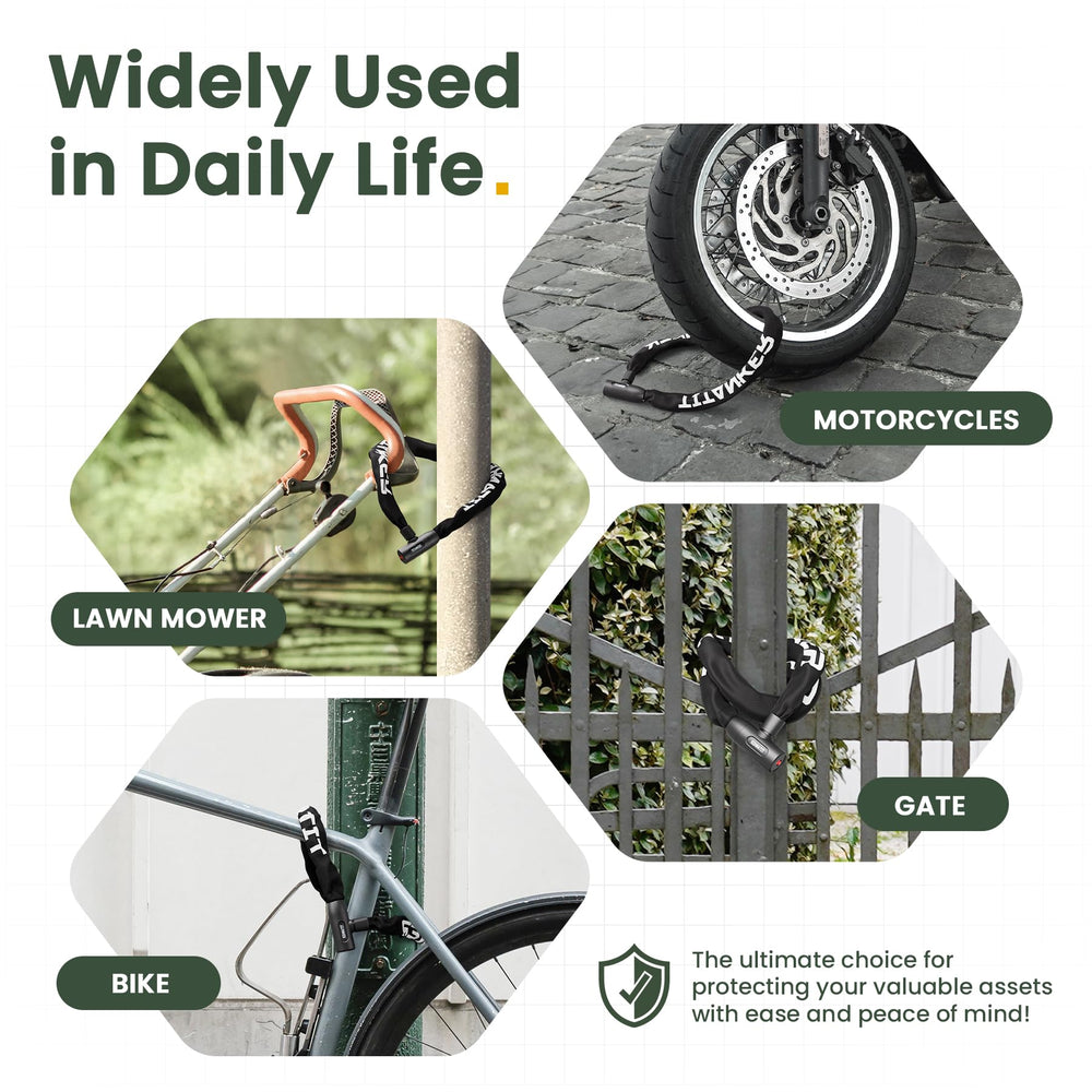 Titanker chain wrapped around a gate and lawnmower for versatile protection