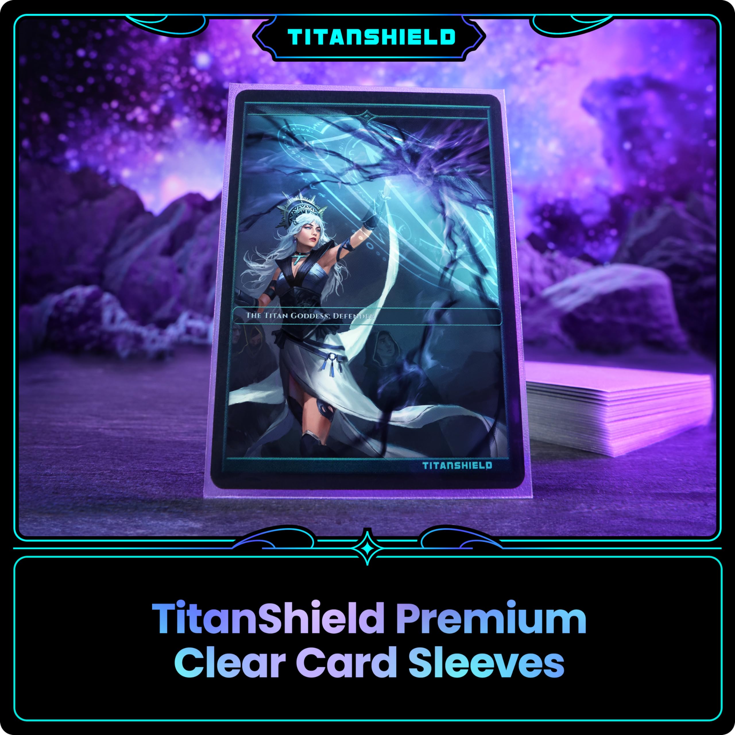 TitanShield sleeved Pokémon card showing clear face protection and display benefit