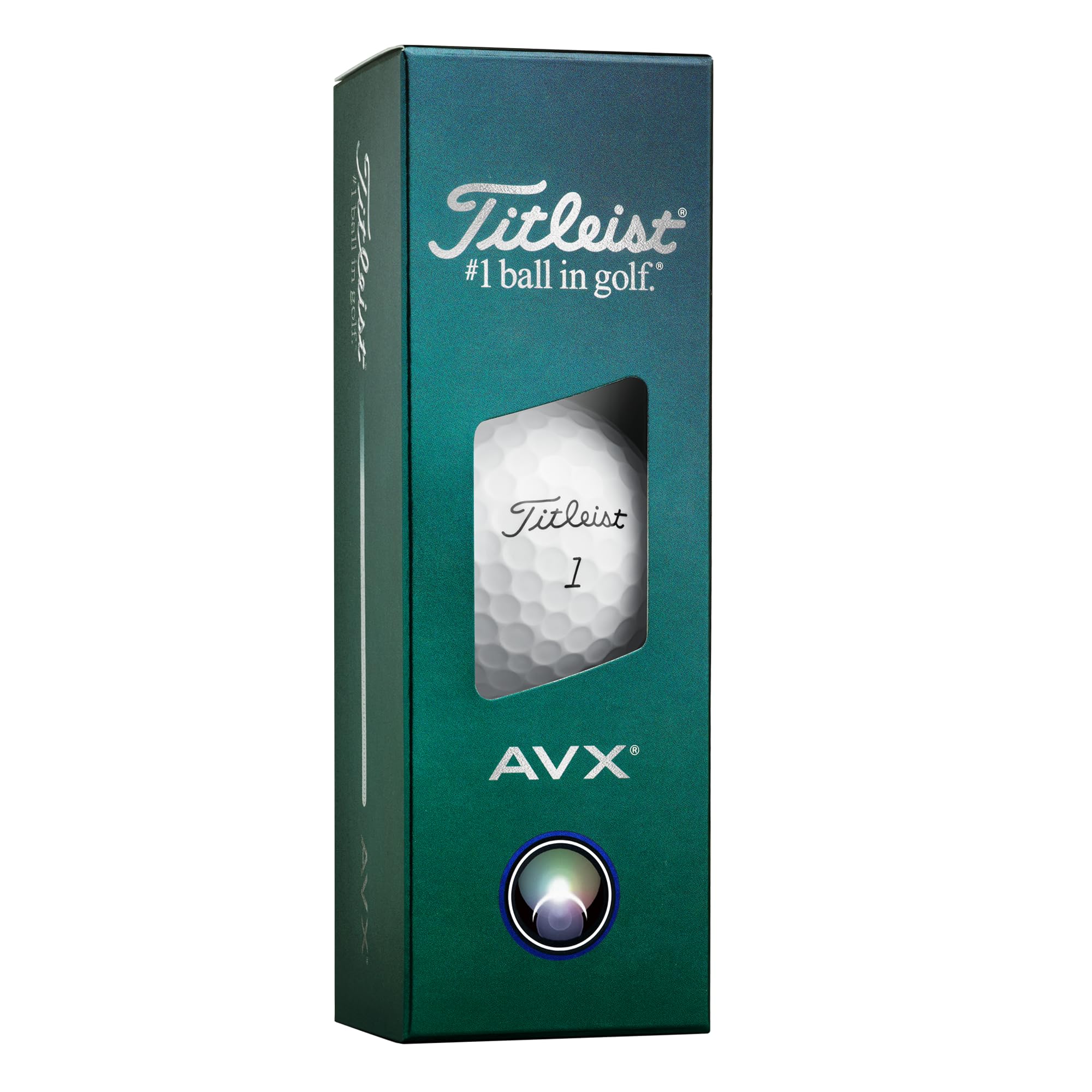 Titleist AVX next to golf tee showing size and regulation scale
