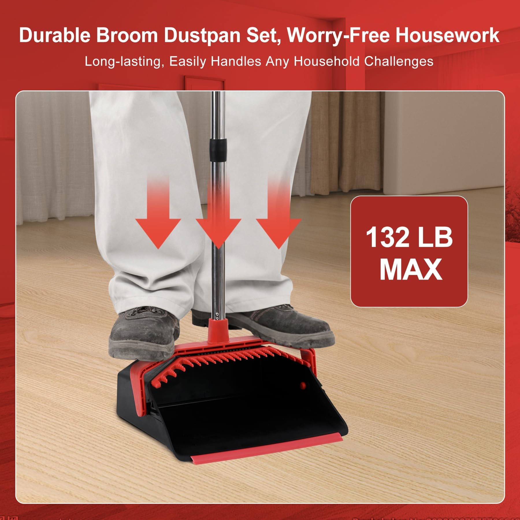 Tiumso dustpan standing upright for space-saving, safer storage