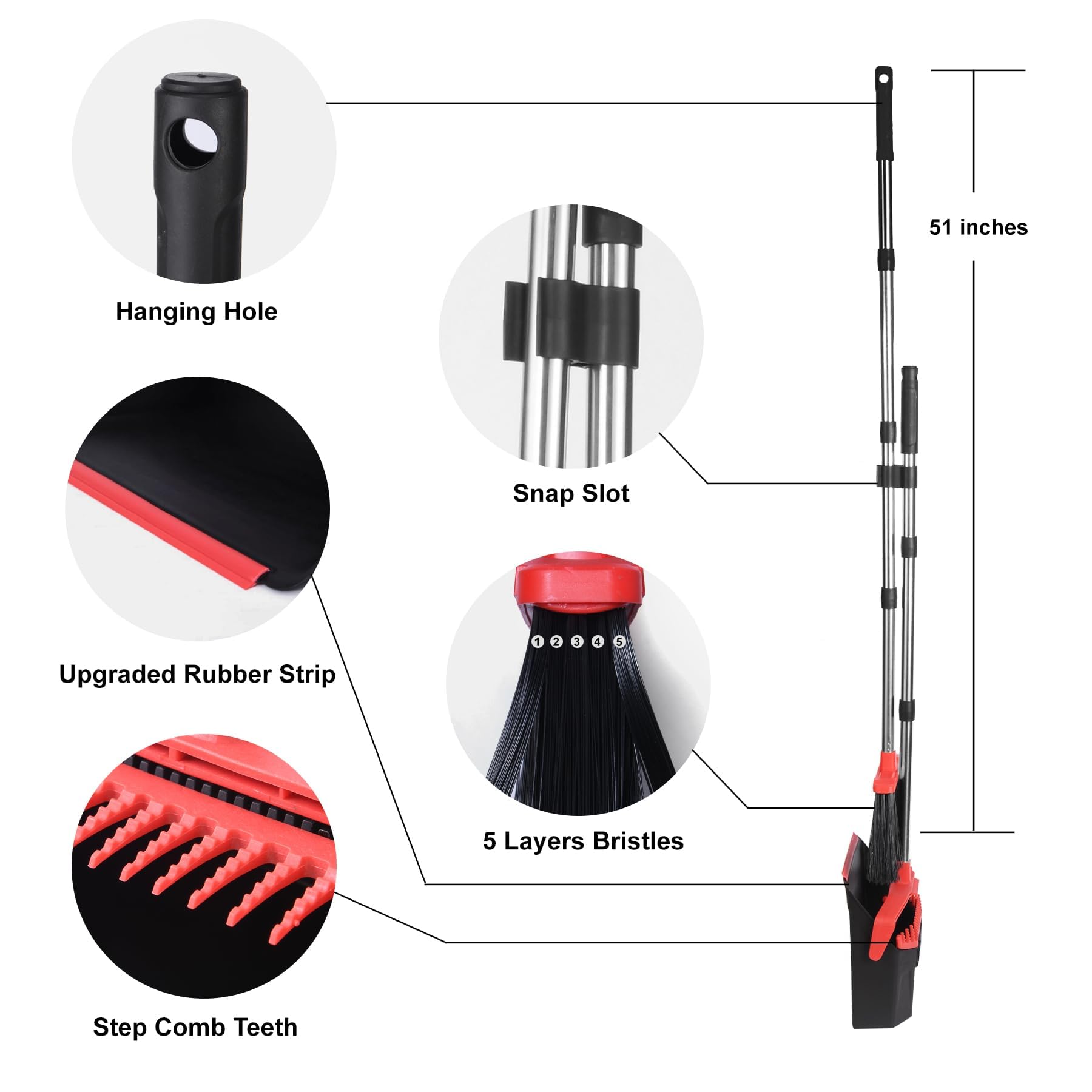 Tiumso broom and dustpan beside door showing true size and scale