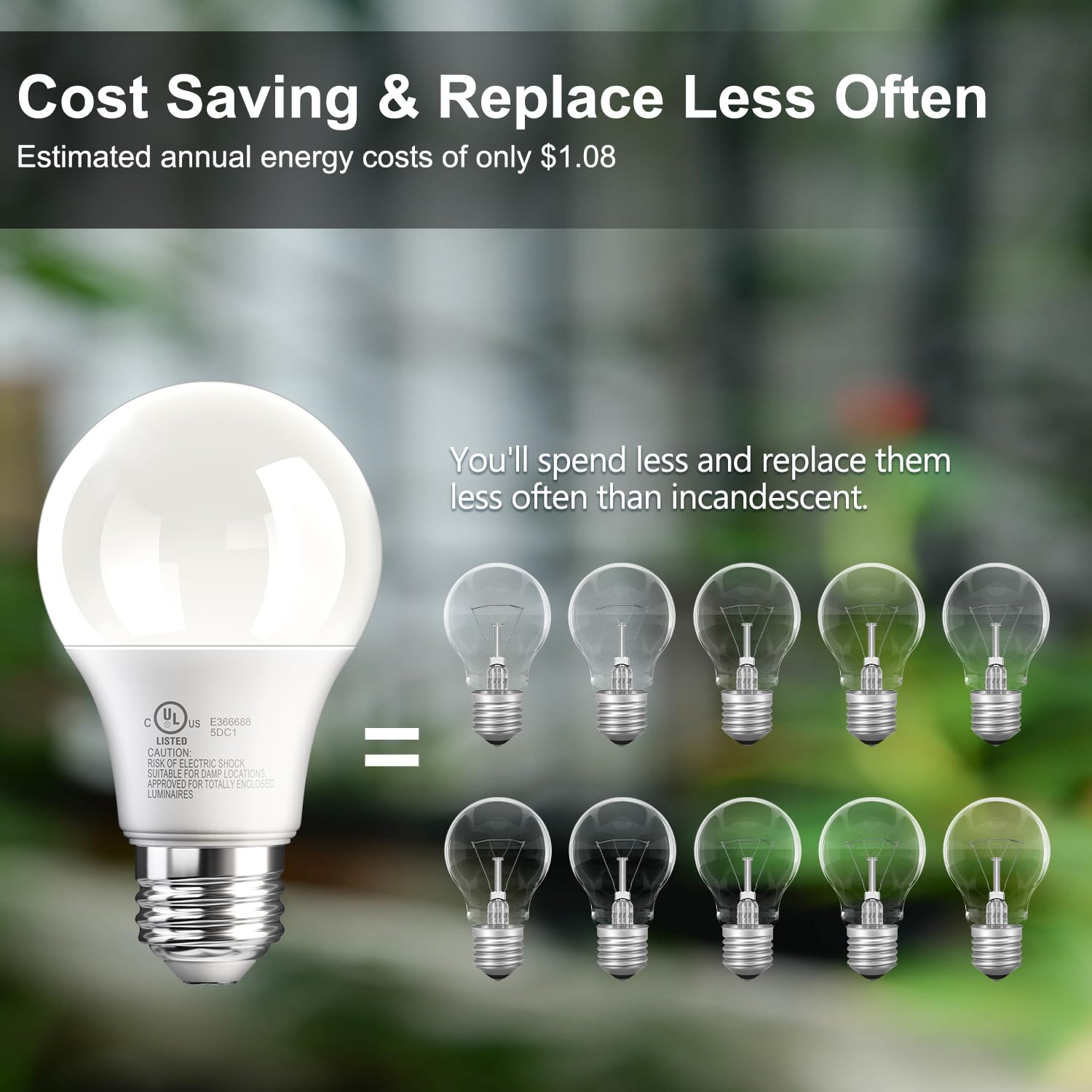 TJOY lit bulb in socket demonstrating warm 2700K ambiance