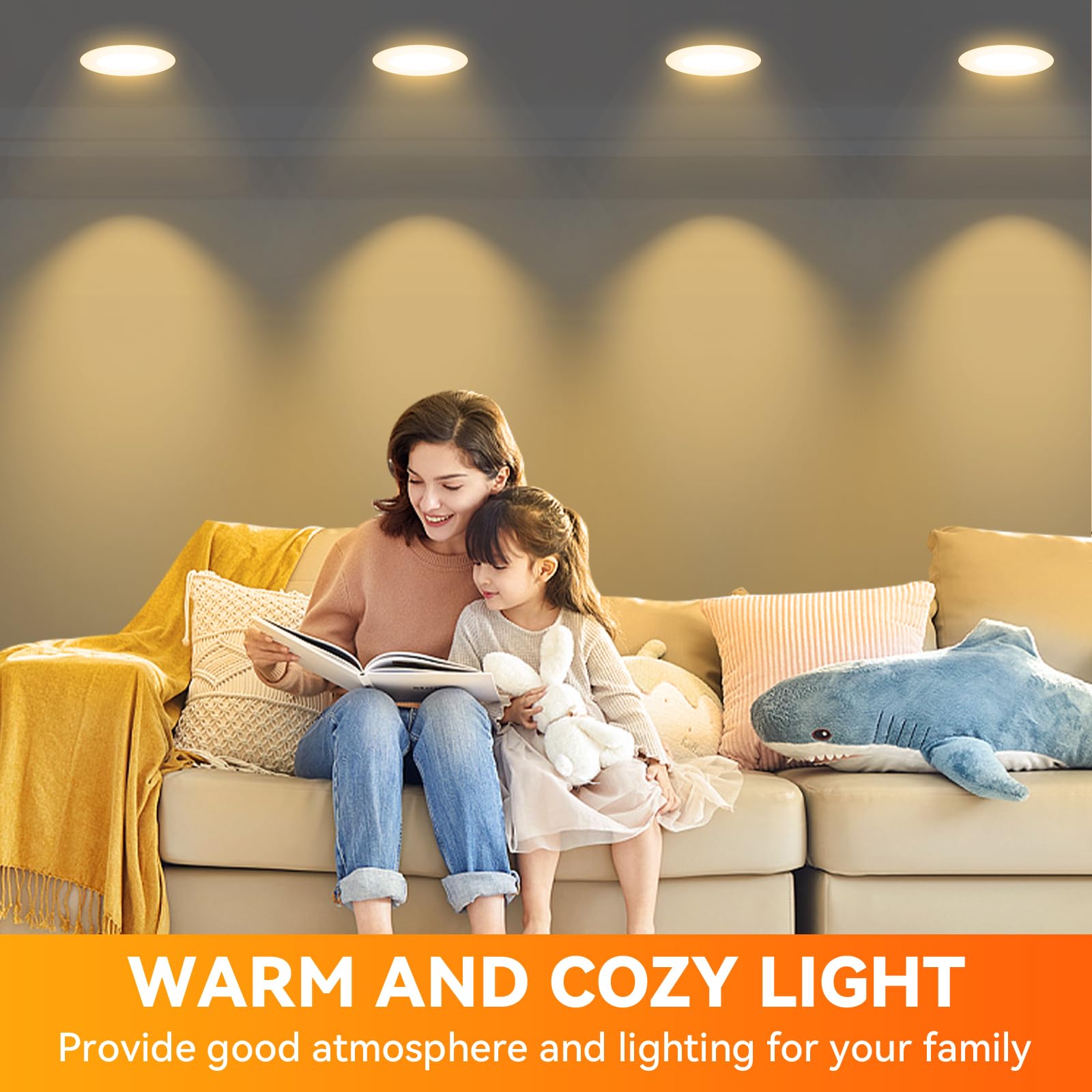 TJOY BR30 bulbs lit in a kitchen showing cozy soft-white ambiance