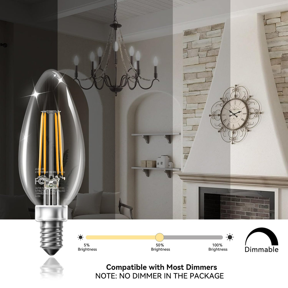 TJOY bulbs lit in a chandelier demonstrating warm 2700K ambience for living spaces