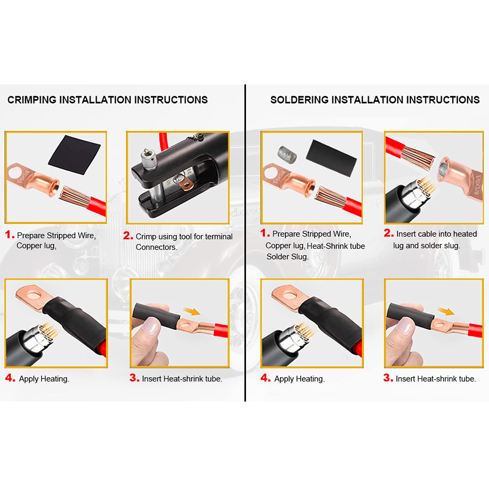 TKDMR lug attached to battery terminal in vehicle showing durable, moisture-resistant connection benefit