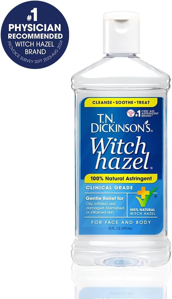 T.N. Dickinson's bottle on bathroom shelf in a clean lifestyle setting for daily use