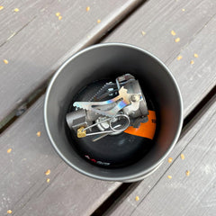 TOAKS pot lid close-up showing fitted seal and heat retention benefit