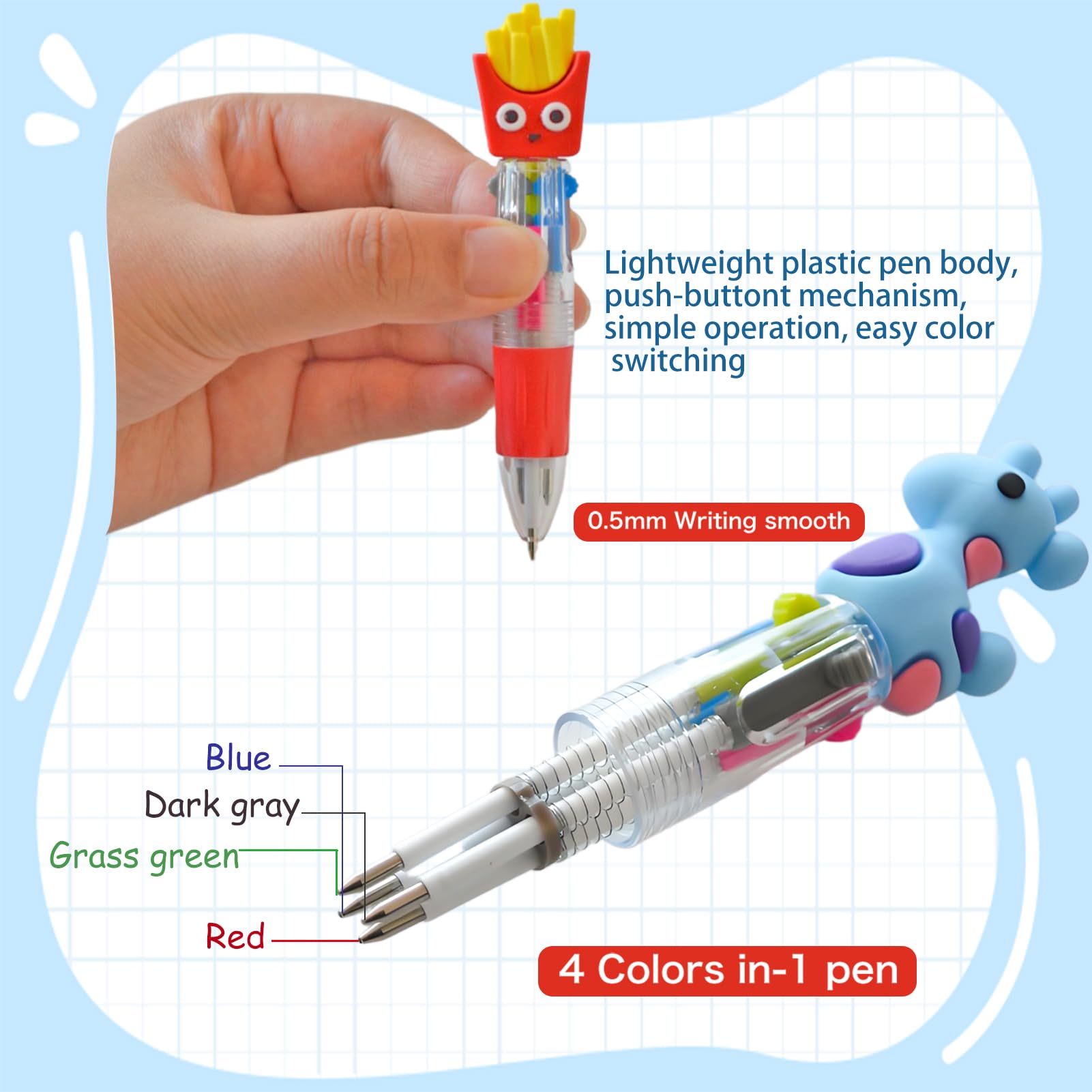 TOEMUR pen body detail showing ink tip and colorful finish for smooth writing