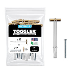 TOGGLER front packaging showing 12-pack anchors, clear product visibility and reliability