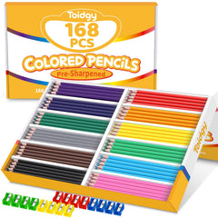 Toidgy front packaging showing 168 count and colorful pencils, ideal for classrooms