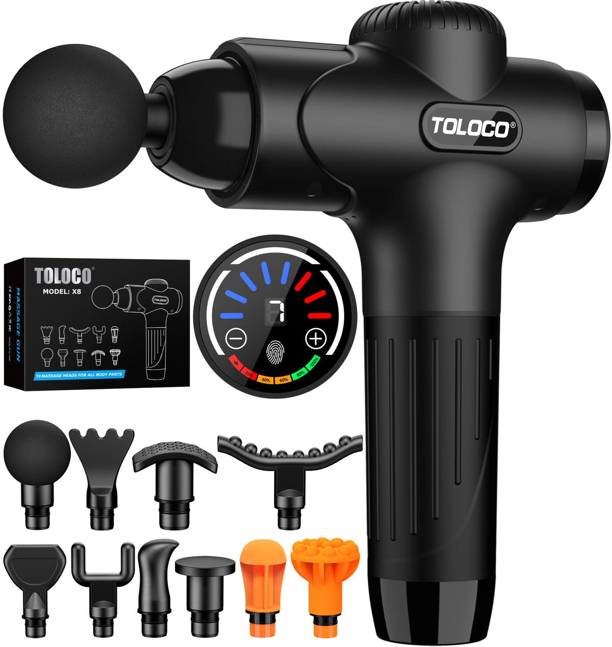 TOLOCO front view showing compact massager design and portability benefit