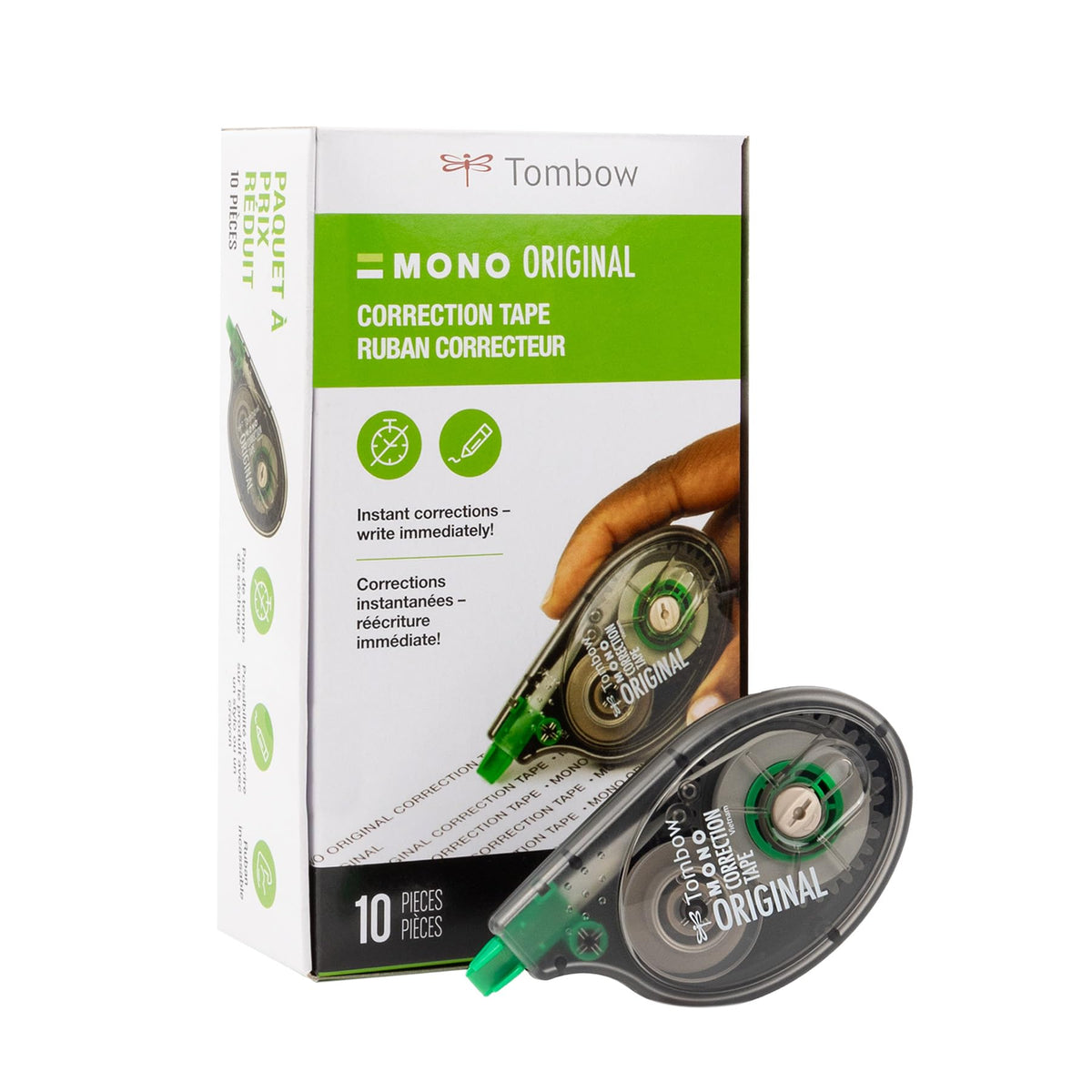 Tombow MONO front packaging showing ten correction tape dispensers for convenience