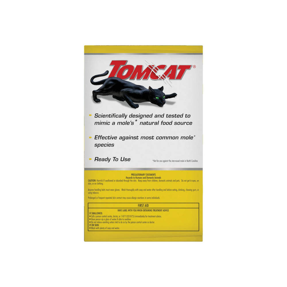 Tomcat bait used in garden lifestyle scene showing discreet mole control without heavy equipment